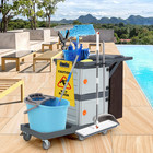 Commercial Janitorial Cart Housekeeping Caddy With 2 Cabinets And Cover