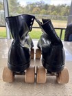 Vintage Chicago Men   s Roller Skates     Size 10 Black Leather     Wood Wheels Nice