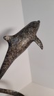 Flying Dolphin Figurine - Green Brass Patina - Modern Art - 13 Inches Tall