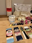 Vintage Lot Of Sewing Supplies Wooden Thread Spools Ribbon Lace Binding