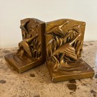 Vintage 1939 Flying Geese Bookends Pair Art Deco Bronze Clad Plaster Dated 23