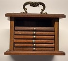 Vintage Mcm Wooden Drawer Cork Coaster Set Of 6 Coasters With Wood Holder