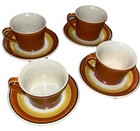 Vtg Set Of 4 Premiere Durastone Japan Tangerine P9261 Cups saucers  mid-cent_j2
