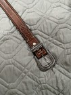 Vintage Bison Leather Belt Western Style Size 32 Made In Usa Silver Buckle