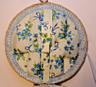 Vintage Dritz Round Woven Wicker Sewing Basket 6033 Blue Floral -tray - Contents
