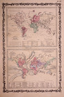 Antique 1862 Map Of The World Ocean Currents By Johnson   Ward  14x18 