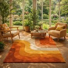 Retro Mid Century Shag Rug 70s Geometric Orange Yellow Vintage Plush Carpet