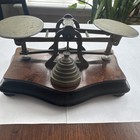 Antique Brass Wood Balance Postal Scale W  Weights