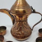 Antique Brass Copper Dallah Coffee Tea Pot Turkish Ottoman Islamic With Six Cups