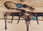 Western Leather Headstall And Breast Collar Tack Set 