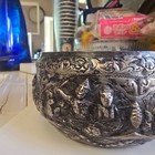 Antique Burmese Thabeik Alms Bowl     Deep High-relief Silver Repouss   C 1maste900