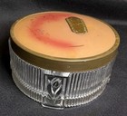 Vtg Atq Art Deco Ribbed Glass Powder Jar Vanity Footed Metal Top Embelished 3 5   