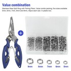 200pcs Stainless Steel 5 Size Fishing Split Rings Lures Tackle Set With Pliers