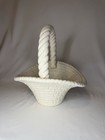 Vintage Ceramic Ivory Basket Weave Planter Rope Style Handle Easter Decor Signed