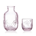 15 Oz Rose Embossed Pink Glass Bedside Night Water Carafe With Tumbler Glass 