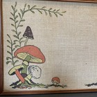 Whimsical Merry Mushroom Bulletin Memo Board Burlap Wall Hanging 18x24 70s Retro