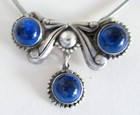 Vintage Mexico Sterling Necklace Pendant Brooch  2 1 8 Inches  Cobalt Art Glass