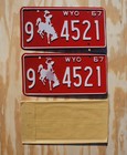1967 Wyoming License Plate Plates Pair   Set - Unused