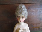 Antique Kg 1925 German Boudoir Chalkware Half Doll Pin Cushion Gray Hair