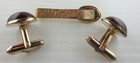 Vintage Goldtone Red Plastic Cabochon Domed Cuff Links Tie Clasp Clip 