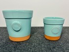 Two Tiffany And Co  New York Terracotta Blue Flower Pots Planters 3 And 4 Inches