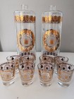 Vintage Gold Crown Shield Barware Decanter Shot Glass 10 Pc Set Mcm 1960s Retro