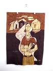 Vintage Indian Fabric Art Wall Hanging Female Portrait India Batik Style Print