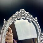 Vtg Ornate Silver Metal Vanity Mirror Table Top Wood Easel Victorian Style 13 