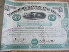 1885 Missouri  Kansas   Texas Railway Company Stock Certificate 100 Shares