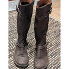 Y2k Born Womens Brown Leather Tall Riding Boots Buckle Straps Size 7 38