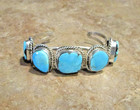 Substantial     Vintage Navajo Sterling Silver Five Turquoise Row Bracelet
