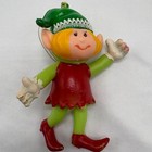 Vintage Green Red Miniature Plastic Pixie Elf  Mid Century Christmas Set Of 3