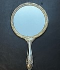Antique Vintage Beautiful Silver Plated 9    Ornate Vanity Hand Held Mirror Heavy