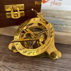 Small 2 5  Brass Sundial Desk Compass W  Wooden Box - Old Vintage Antique Style