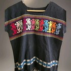 Mexican Guatemalan Huipil Handwoven Embroidered Shirt Blouse Boho Hippie Blue 