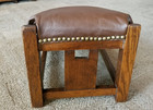 Antique Arts And Crafts Mission Oak Slanted Foot Stool Brown Leather Cover