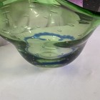 Signed Adam Jablonski Art Glass Bowl Controlled Bubble Green Purple Blue 9   