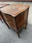 Pr Vintage Louis Xv Style Satinwood Inlaid Floral Chest Nightstands Side Tables