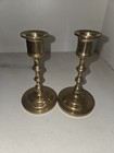 Vintage Pair Of Marked Heavy Solid Brass 5 1 4 Inch Tall Candle Holders