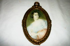 Antique Gilt Wood Frame French Lady Miniature Portrait Print 1920s Carved