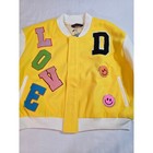 Denim Love Kids Yellow Letter Patches Smiley Face Flames Bomber Jacket Size M
