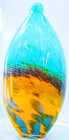 Murano Style Hand Blown Art Glass Vase Blue Amber Orange Teardrop 12 