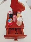 Antique Wooden Duck Sewing Caddy Pin Cushion Drawer Thread   Farr Scissor