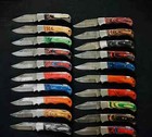Lot Of 20 Custom Handmade Damascus Steel Hunting Folding   Pocket Knives W sheat