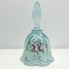 Fenton Bell Teal Blue Iridescent Opalescent Edge Flower Hand Painted Signed