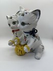 Vintage Hand-painted Italian Ceramic Cat Figurines Floral Flowers Play 1950s Mcm