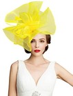 Sinamay Fascinator Hat Floral Feather Pillbox Derby Hats For One Size 01-yellow