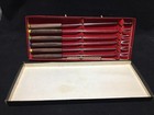 Vintage 6 Piece Fondue Fork Sets Stainless Steel Teak With Color Tips 
