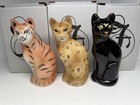 Set Of 3 Fenton Stylized Jungle Cats Hand Painted Leopard Tiger Panther Euc