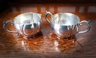 Antique vintage Silver On Copper Creamer And Sugar Bowl With Oneida Sp Tray